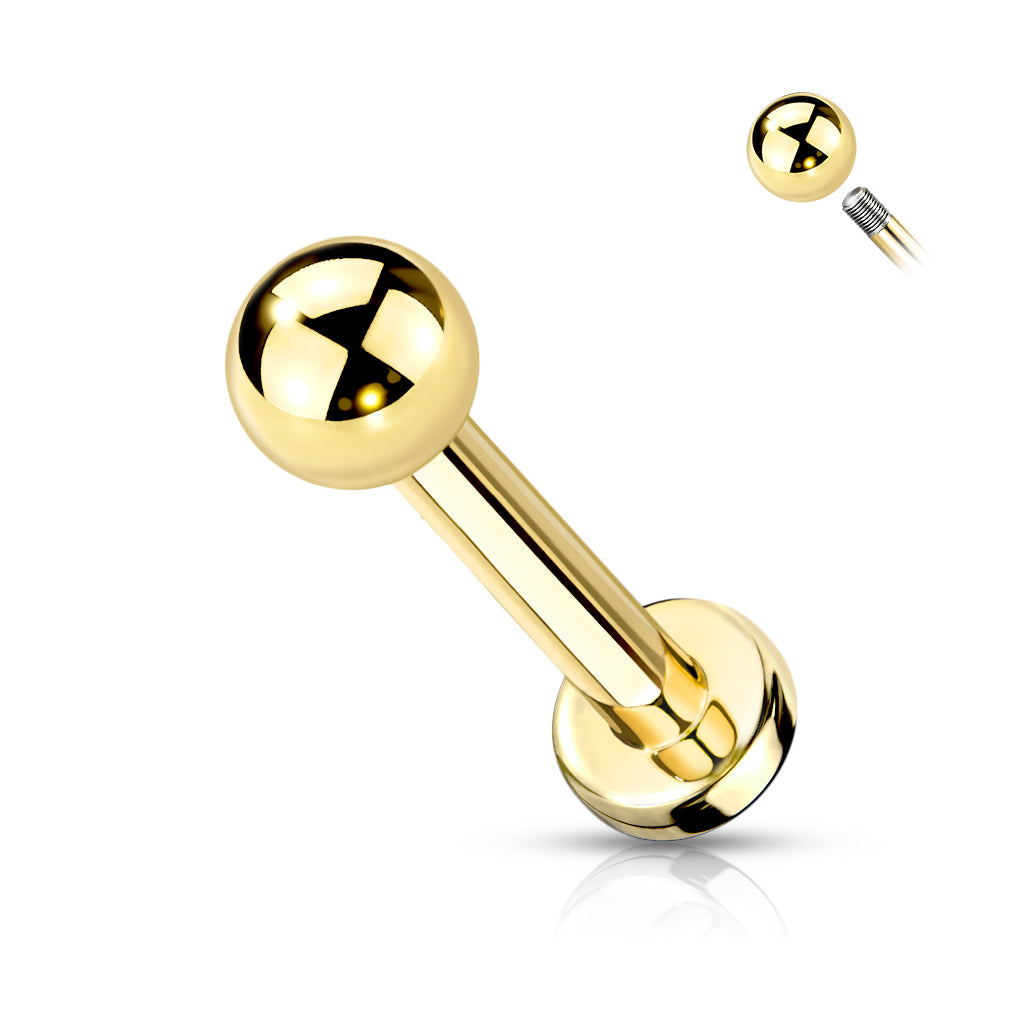Implant Grade Titanium Externally Threaded PVD Plated Labret With Basic Ball Top